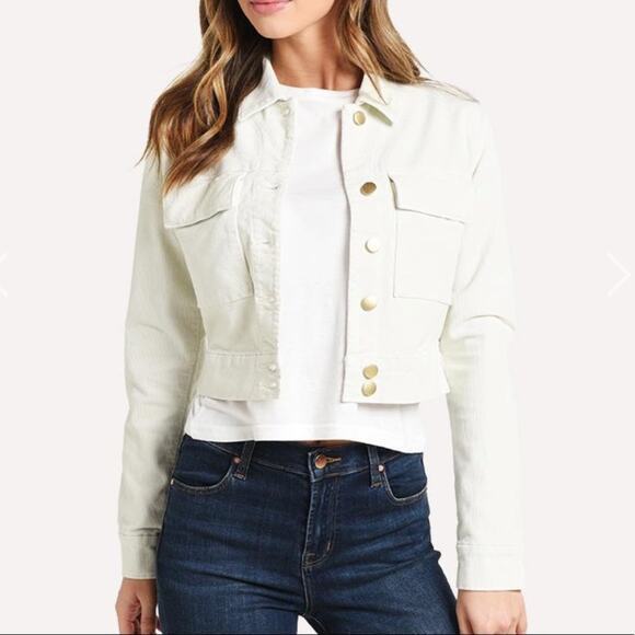 J Brand Women's Messaline White Corduroy Cropped Ray Cropped Trucker Jacket sz L - Picture 1 of 8